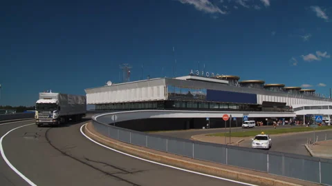 Truck leaves the airport Stock Footage 92180853
