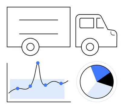 Truck line chart pie chart symbolize logistics, data analysis, transportation Stock Illustration