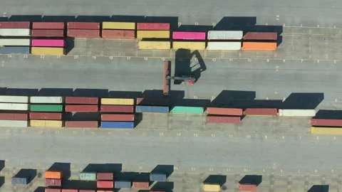 Truck loading container cargo at port terminal Stock Footage 133308559