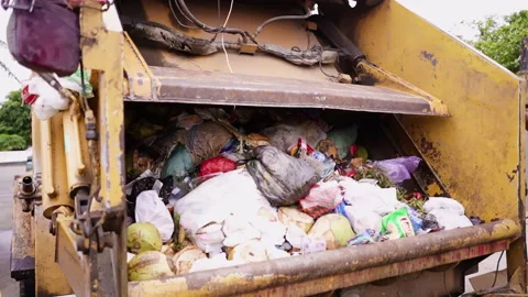 Truck loading trash from plastic recycle container Stock Footage 248091782