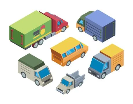 Truck models isometric 3D vector illustrations set Stock Illustration