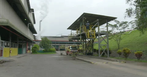 Truck in queue to fill their tank container with palm oil, Indonesia 스톡 동영상 141432801