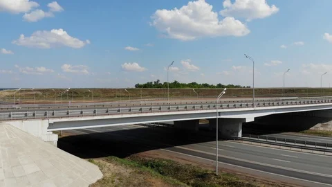 A truck rides on a multi-level road junction in Russia Stock Footage 111658774