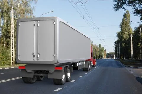 Truck on the road,3d render. Stock Photos