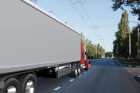 Truck on the road,3d render. Stock Photos