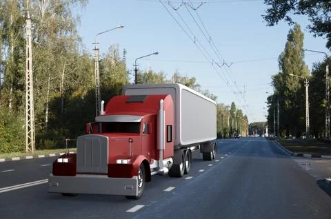 Truck on the road,3d render. Stock Photos