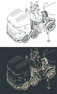 Truck with self loader mounted crane and semi-trailer close-up Illustrazione stock