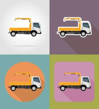 Truck with a small crane for construction flat icons vector illustration Stock Illustration
