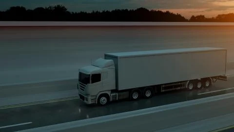 Truck speeding on the highway, side view. Transportation, shipping industry c Stock Illustration