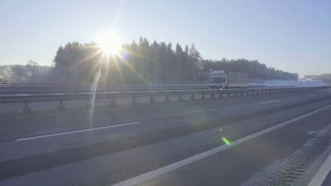 Truck at sunset in winter Stock Footage 85186204