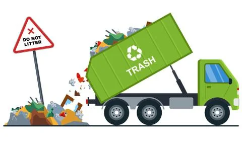 Truck throws garbage in the wrong place Stock Illustration