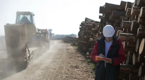 Truck with tractor on the board quickly moves past and makes a lot of dust.  Stock Footage 62770003