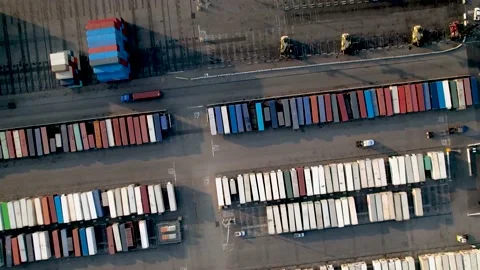 Truck Trailers and Container Yard from Above, 4K Stock Footage 160313330