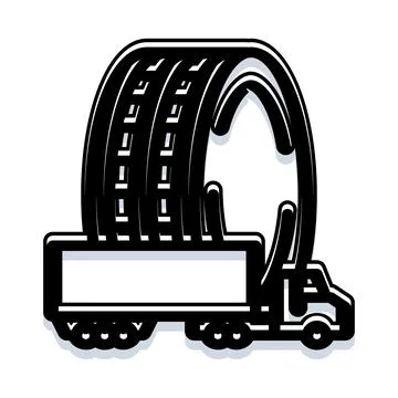 Truck transporting large tire loop road concept Stock Illustration