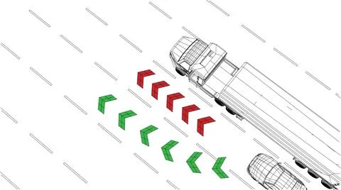 A truck uses an autopilot system to navigate around road works in a busy ci.. Stock Illustration