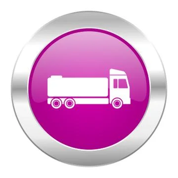 Truck violet circle chrome web icon isolated. Stock Illustration