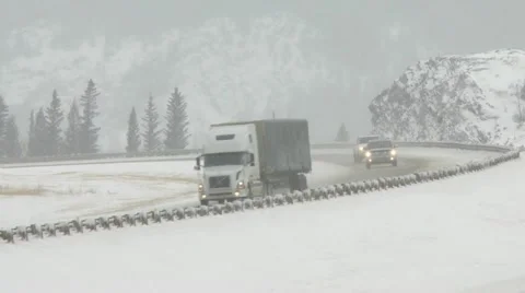 Truck on winter highway 03 Stock Footage