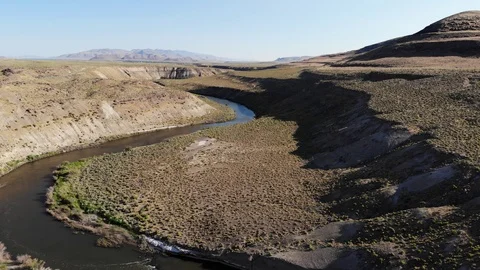 Truckee River as it winds towards Pyramid Lake - Aerial Drone Stock Footage 112635435