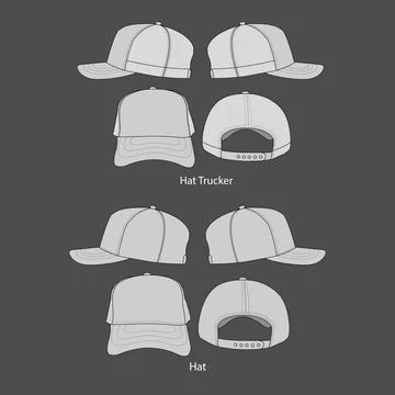 Trucker Hat Snapback Technical Drawing Illustration Stock Illustration
