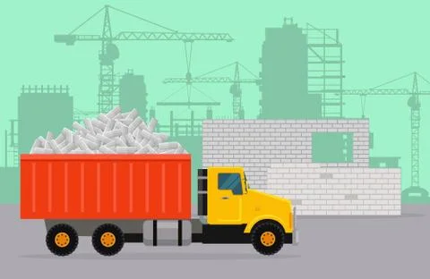 Trucking on Construction Flat Vector Concept Stock Illustration