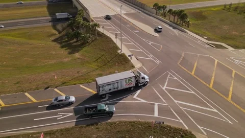 Trucks and car on the road. interstate highway. road infrastructure Stock Footage 241937355