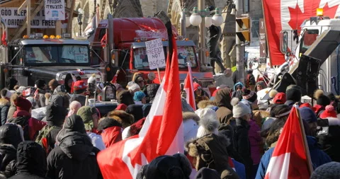 Trucks and Crowds in Ottawa Protest February 2022 Stock-Footage 170337178