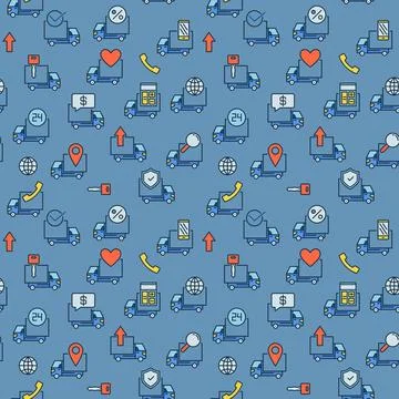 Trucks and Freight creative seamless pattern. Vector background Illustrazione stock