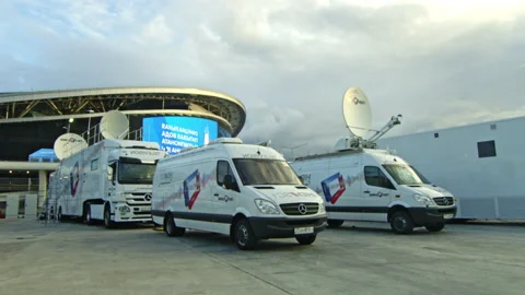 Trucks and vans with devices for transmitting live video Stock Footage 237456847
