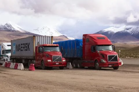 Trucks on the Border Between Chile and Bolivia Stock Photos