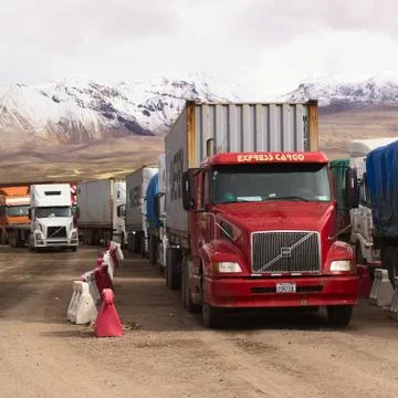 Trucks on the Border Between Chile and Bolivia Stock Photos