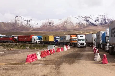 Trucks on the Border Between Chile and Bolivia Stock Photos