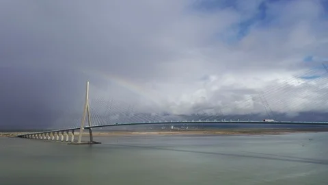 Trucks crossing a bridge - 1 Stock Footage 126524341