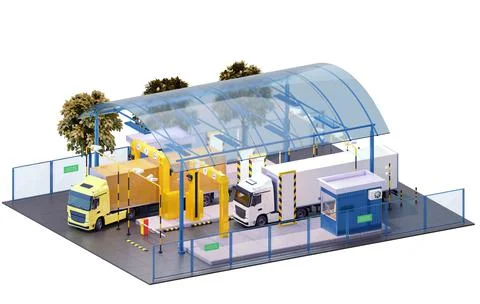 Trucks at the customs control on border checkpoint Stock Illustration