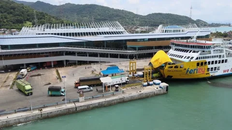 Trucks embark in Ferry Stock Footage 148304700