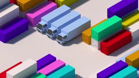 Trucks in isometric projection on the theme of delivery and variety of goods Stock Footage 239152767