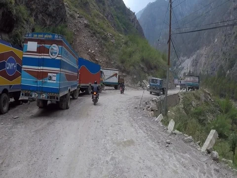 Trucks Lining the Road Stock Footage