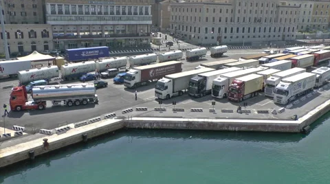 Trucks loading on a ferry Stock Footage 45650177