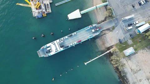Trucks loading on to Vehicle Ferry Stock Footage 281145669