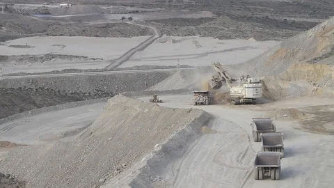 Trucks in mine pit Stock Footage 77052492