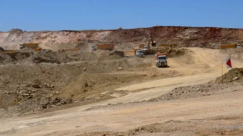 Trucks operate in quarries for mining Stock Footage 85685391