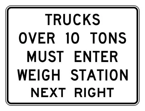 Trucks over 10 tons must enter weigh station sign, R13-1, US road sign Stock Illustration