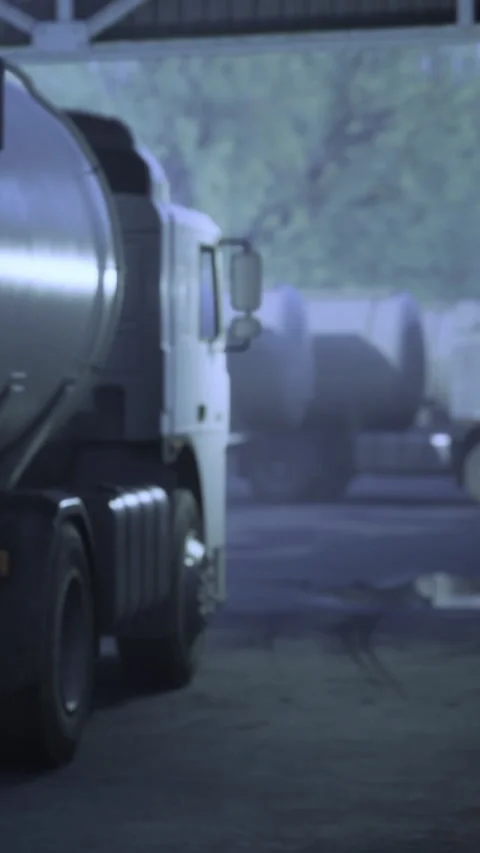 Trucks parked in a construction site during early morning hours Video stock 334184086
