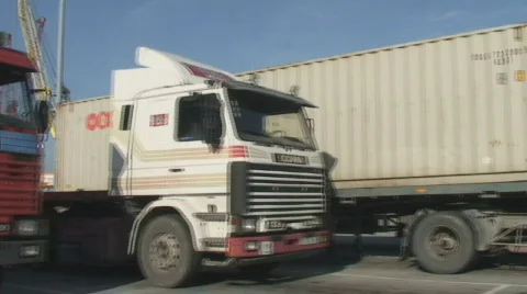 Trucks in port Stock Footage 111122