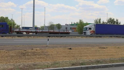 Trucks Queue at Border Video stock 253005328