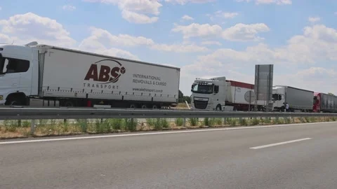 Trucks Queue EU Border Stock Footage 204863312