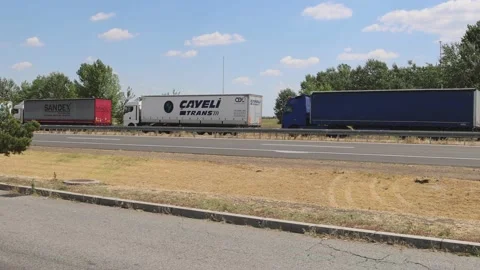 Trucks Queue Europe Border Stock Footage 210235319