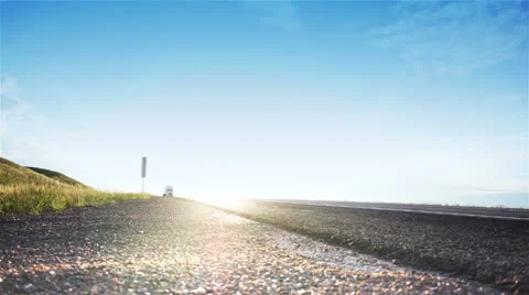 Trucks on road. Beautiful sunset on freeway. Stock Footage 26304874