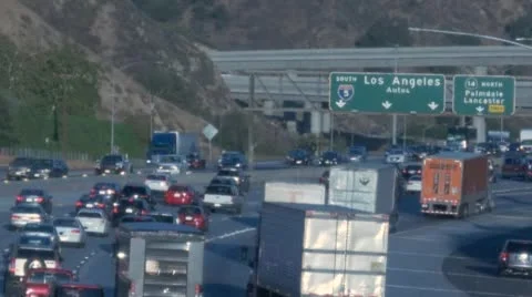 Trucks in Rush Hour Traffic on 5 Freeway Stock Footage 53869668