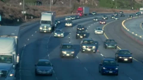 Trucks in Rush Hour Traffic on 5 Freeway Stock Footage 53874887