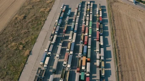 Trucks stand in line to the terminal. Stock Footage 161077406